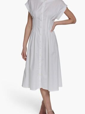 NWT Calvin Klein White Pintuck Fit and Flare Shirtdress